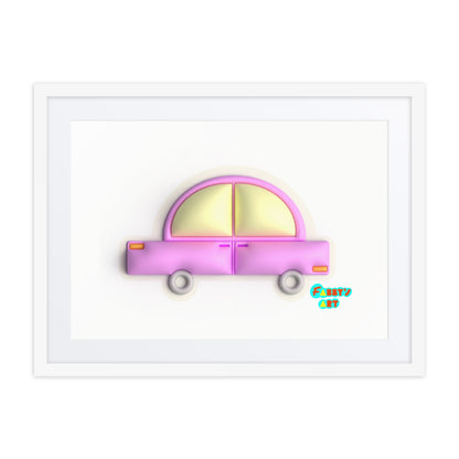 Pink car in yellow, Framed poster with Mat