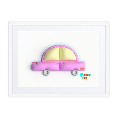 Pink car in blue, Framed poster with Mat