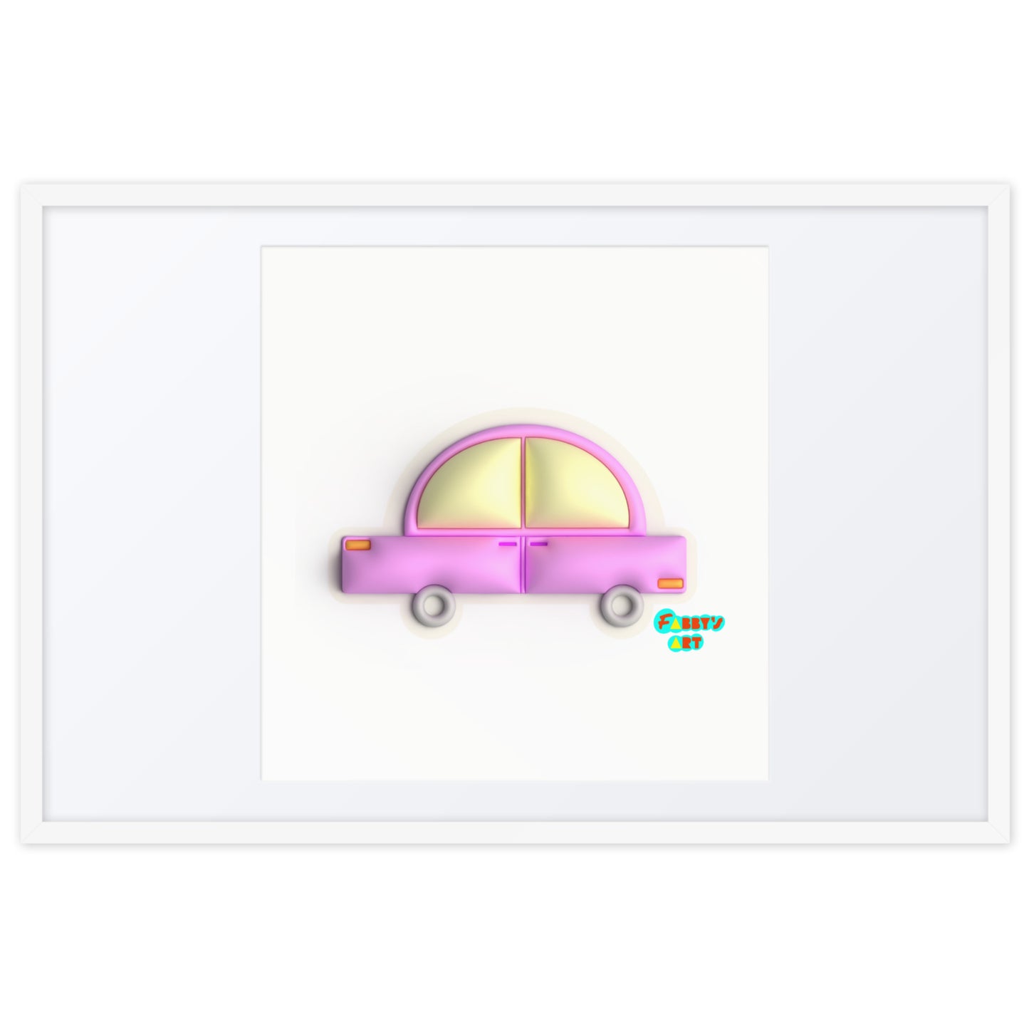 Pink car in yellow, Framed poster with Mat