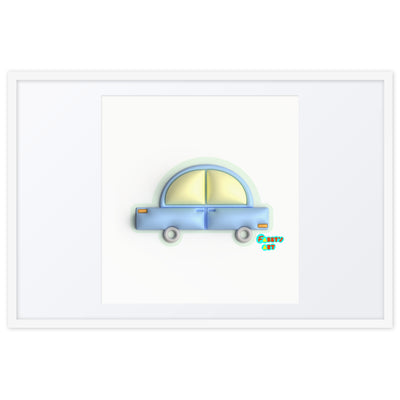 Blue car in green, Framed poster with Mat