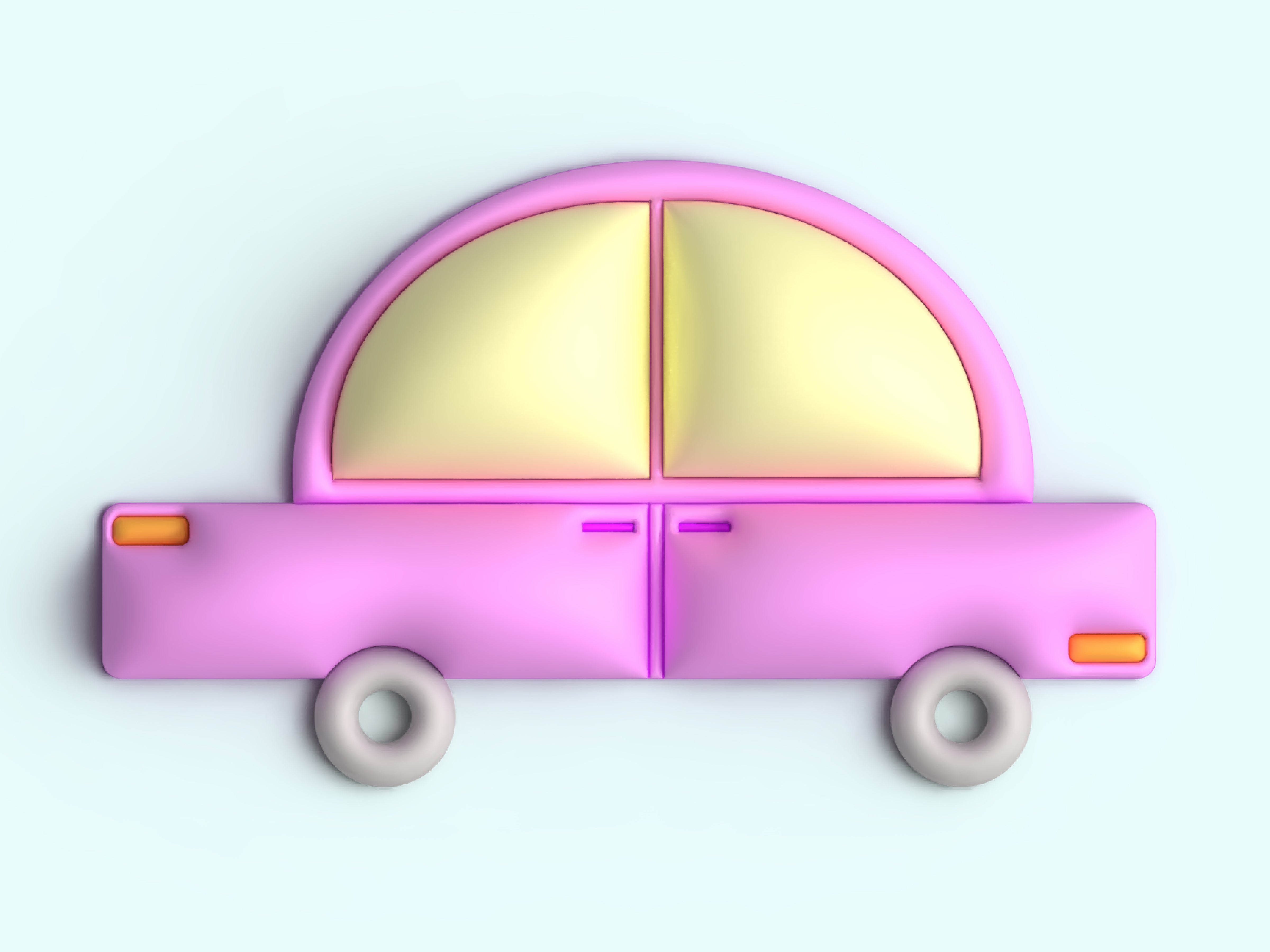 Lively and colorful car made with volume in a three dimensional view, pink car with a blue background.