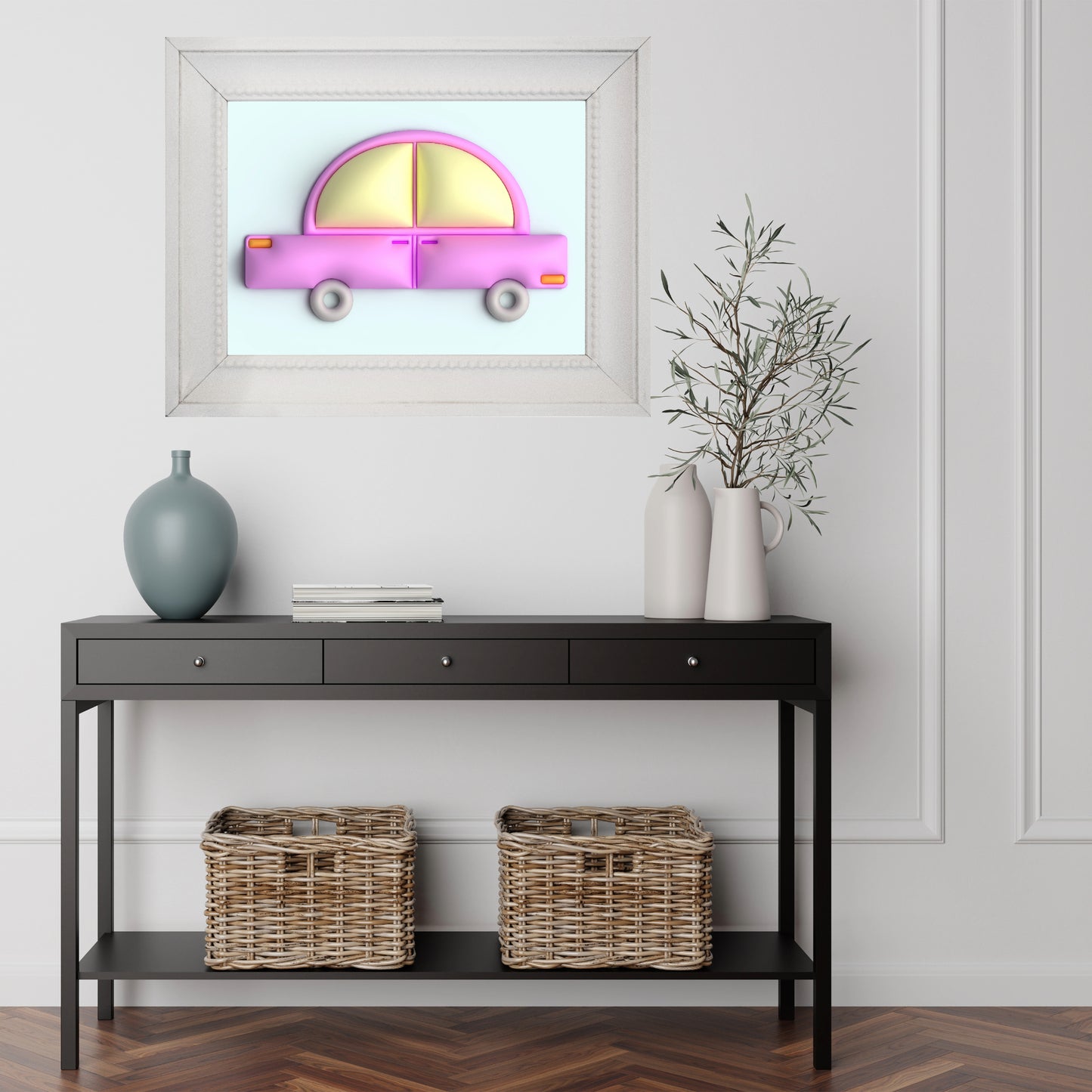 Pink car in blue Poster