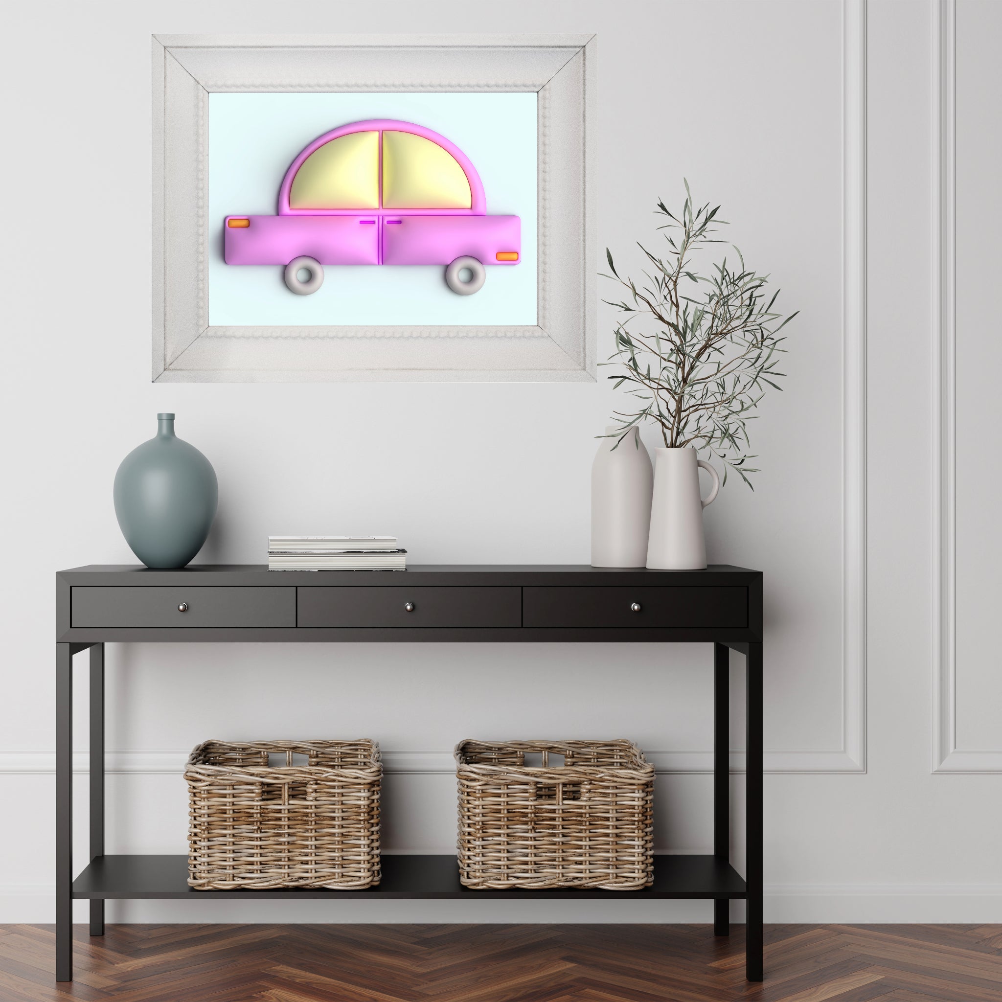Pink car in blue Poster