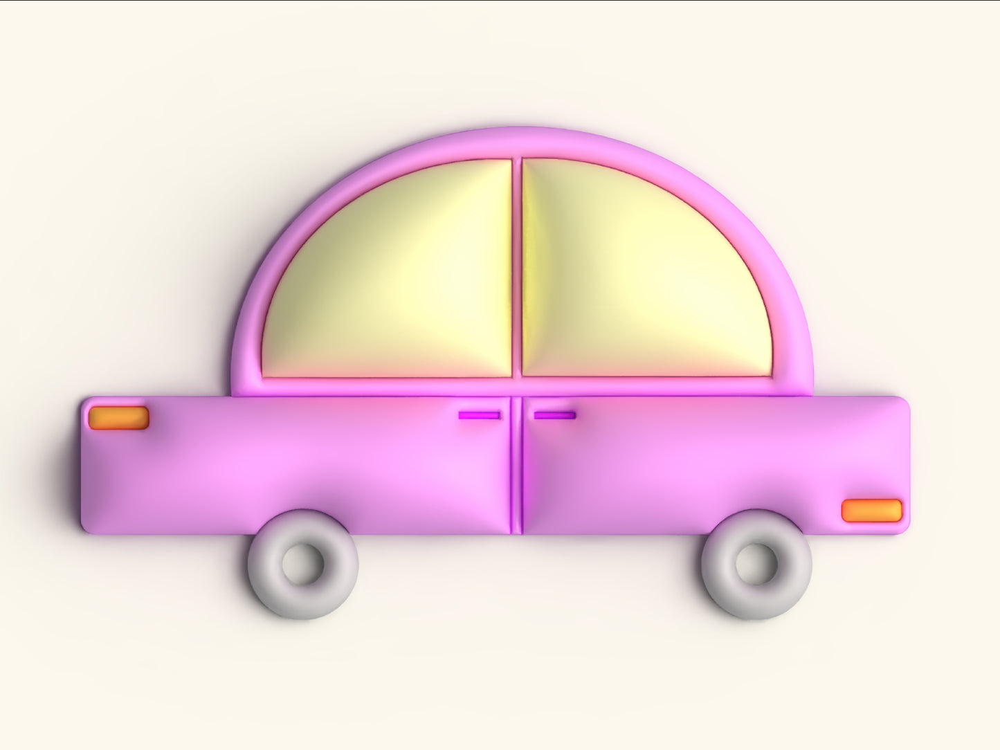 Lively and colorful car made with volume in a three dimensional view, pink car with a yellow background. 