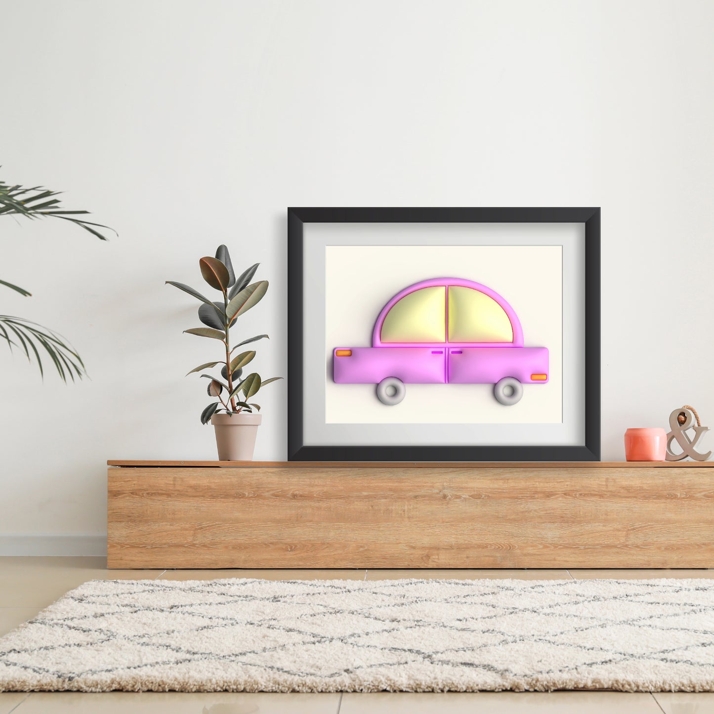 Pink car in yellow Photo paper