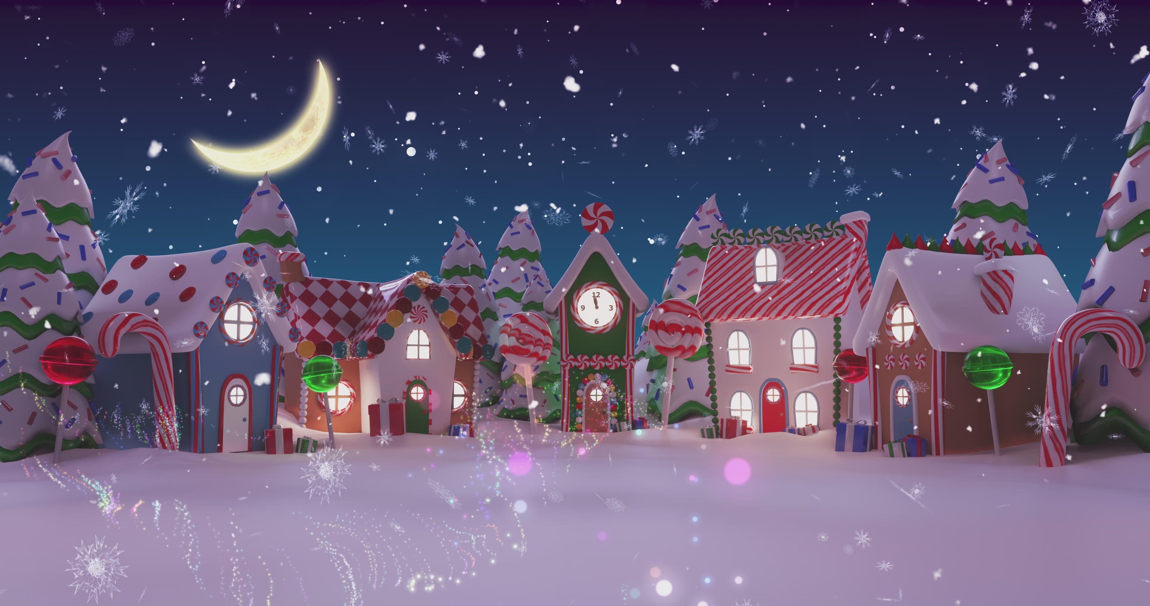 Load video: Christmas town from, candy houses and snow