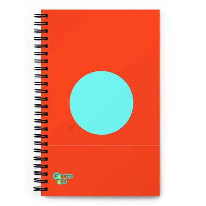 Circling around orange spiral notebook