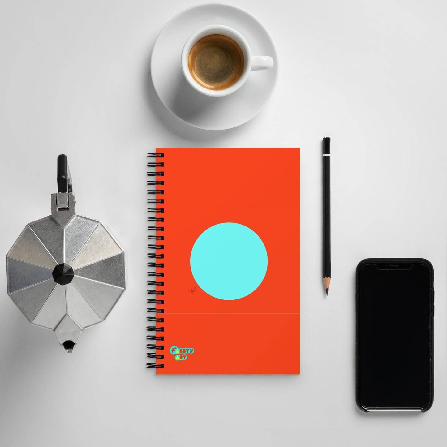 Circling around orange spiral notebook