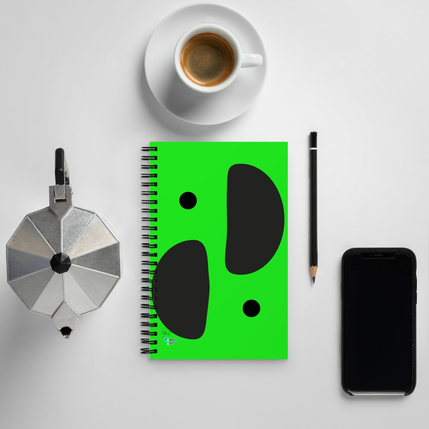 Mirror effect dots green spiral notebook