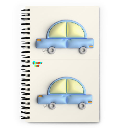 Blue car in yellow spiral notebook