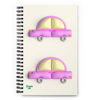 Pink car in yellow spiral notebook