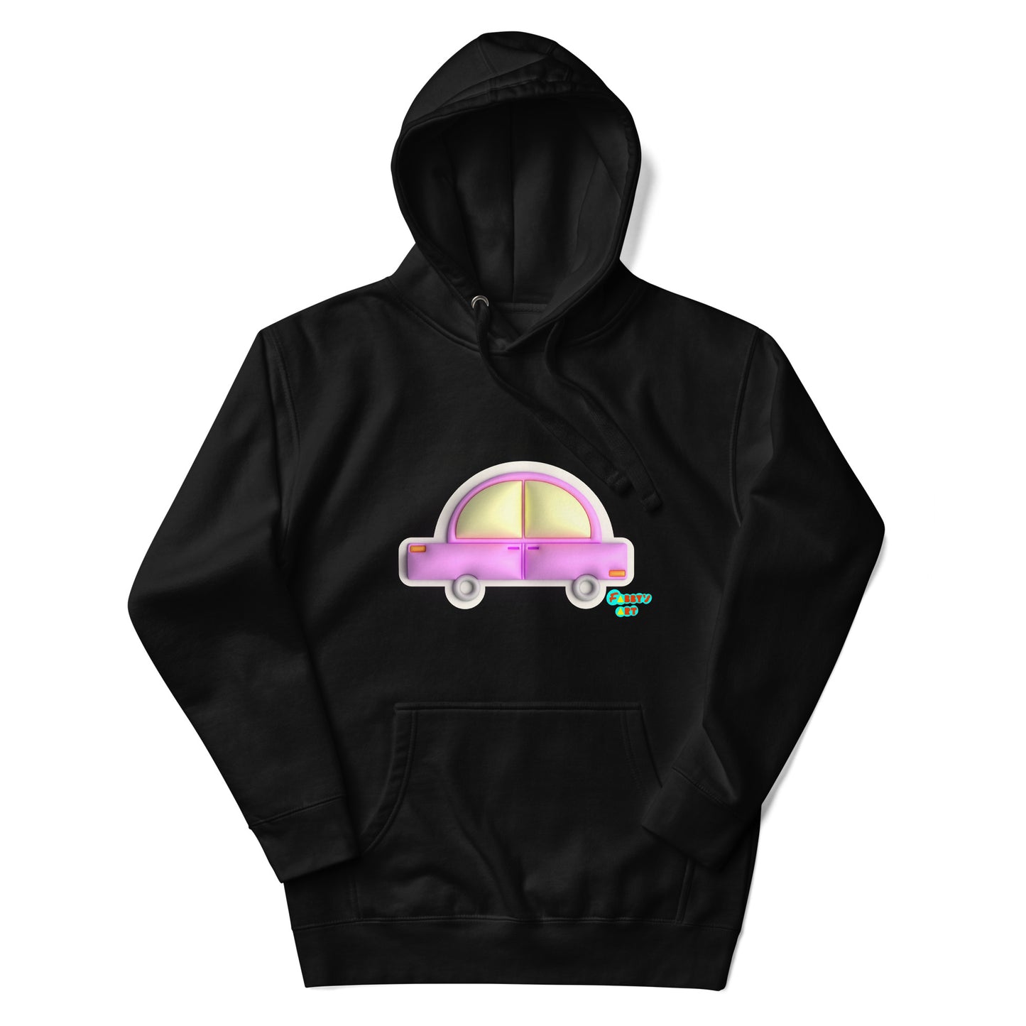 Pink car in yellow Unisex premium hoodie