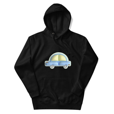 Blue car in green Unisex premium hoodie