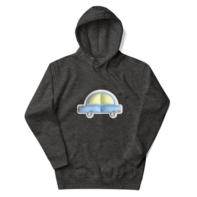 Blue car in yellow Unisex premium hoodie