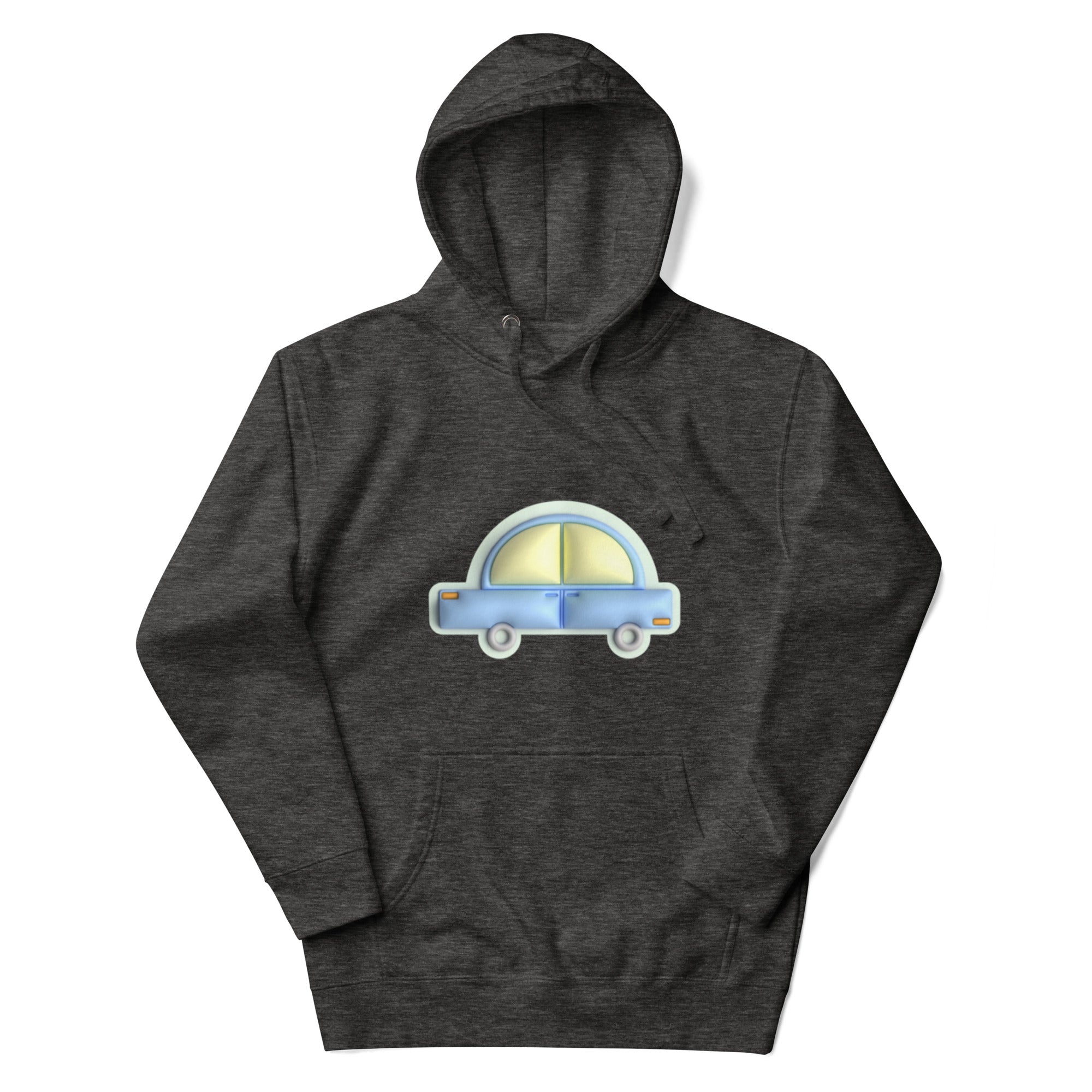 Blue car in green Unisex premium hoodie