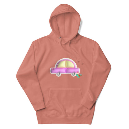 Pink car in yellow Unisex premium hoodie