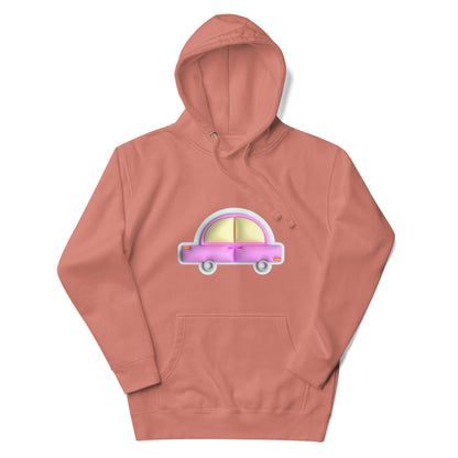 Pink car in blue Unisex premium hoodie