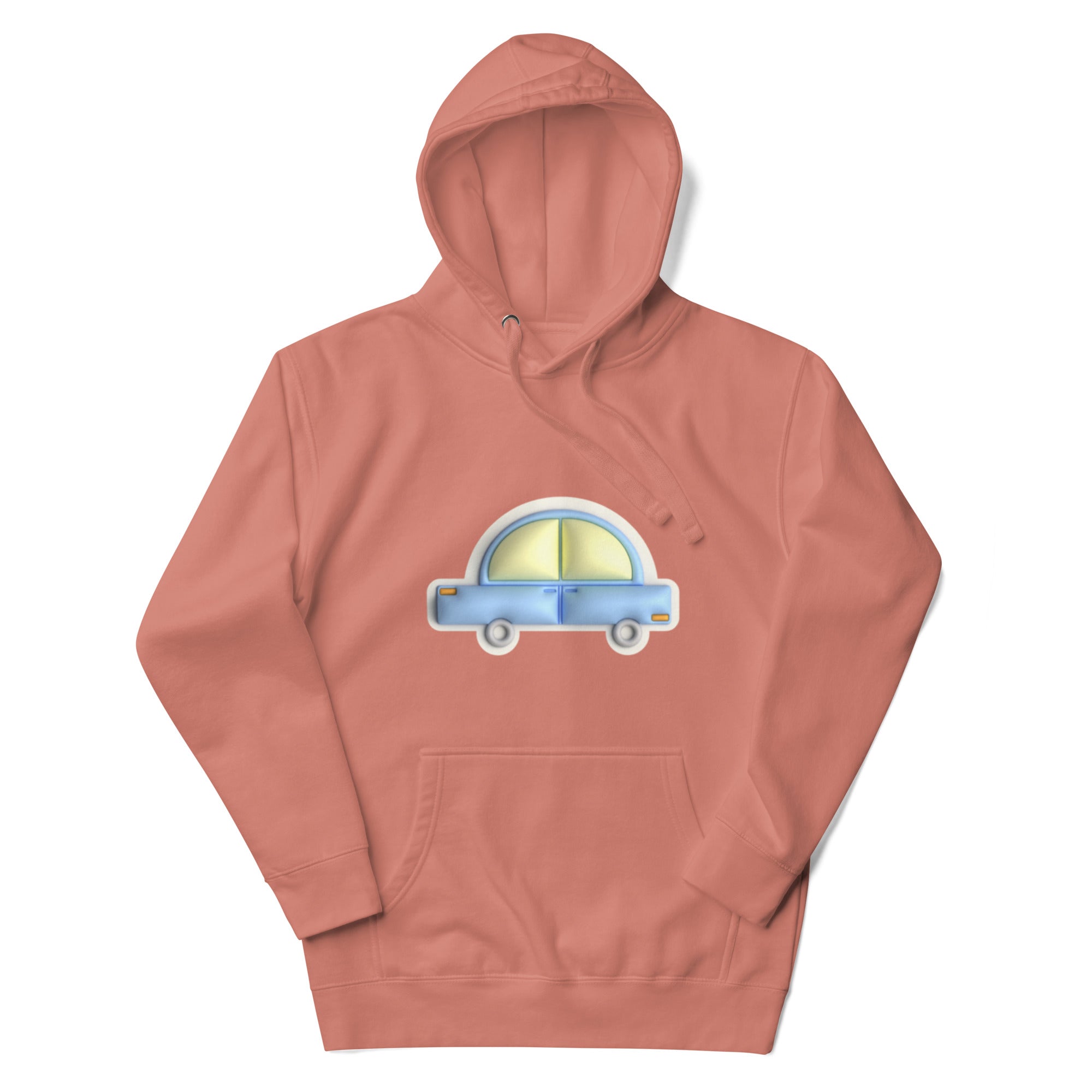 Blue car in yellow Unisex premium hoodie