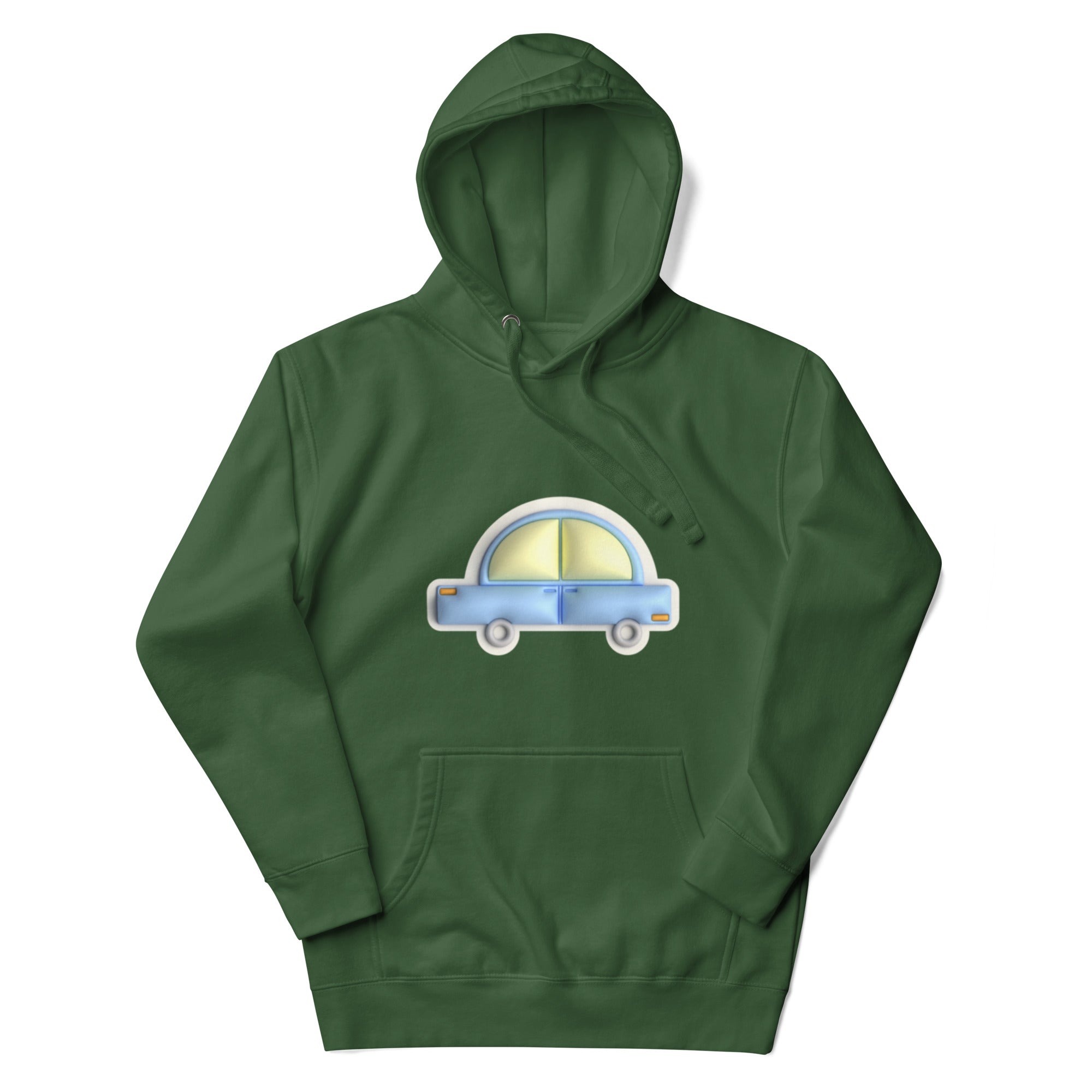 Blue car in yellow Unisex premium hoodie