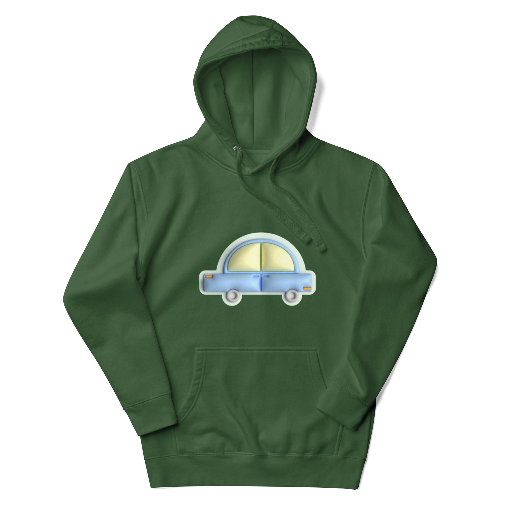 Blue car in green Unisex premium hoodie