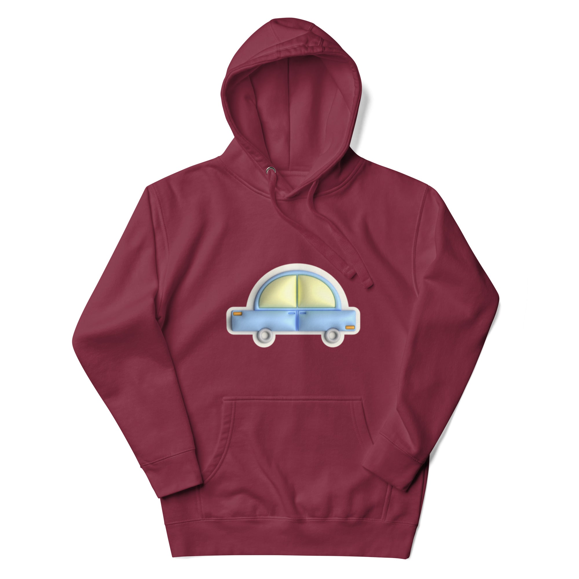 Blue car in yellow Unisex premium hoodie