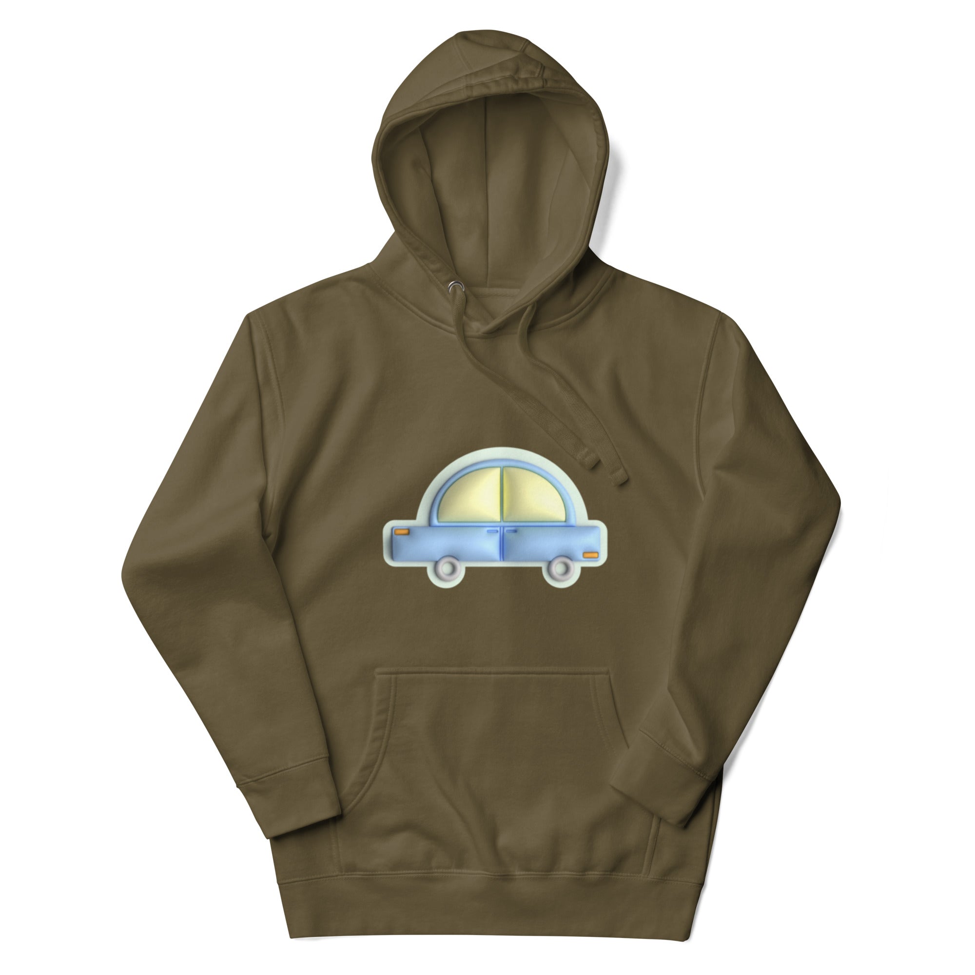 Blue car in green Unisex premium hoodie