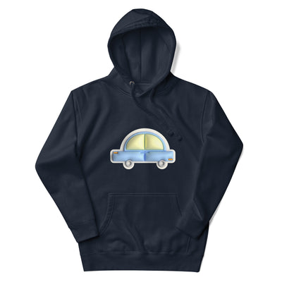 Blue car in yellow Unisex premium hoodie