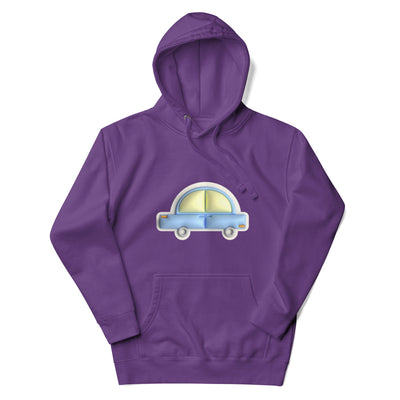 Blue car in yellow Unisex premium hoodie