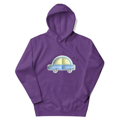 Blue car in green Unisex premium hoodie