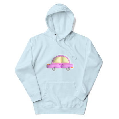 Pink car in blue Unisex premium hoodie