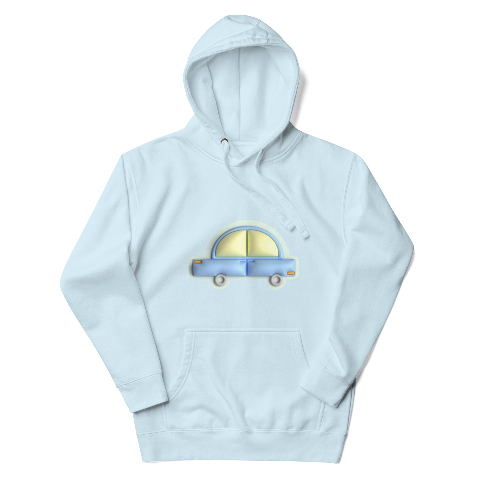 Blue car in green Unisex premium hoodie