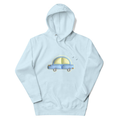 Blue car in green Unisex premium hoodie