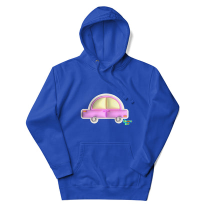 Pink car in yellow Unisex premium hoodie