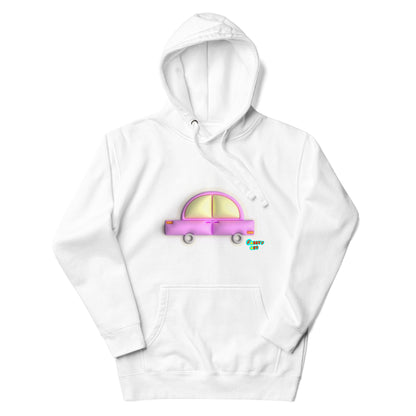 Pink car in yellow Unisex premium hoodie