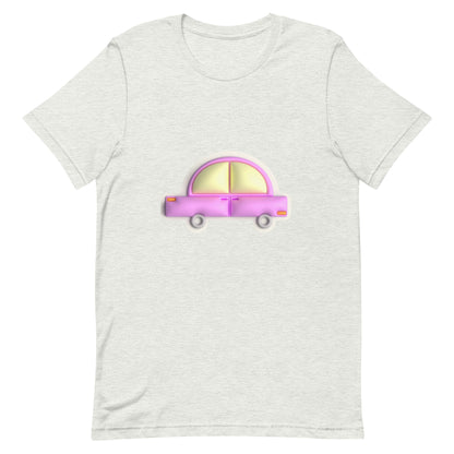 Pink car in yellow Unisex t-shirt