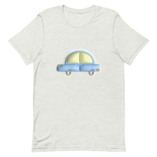 Blue car in yellow Unisex t-shirt