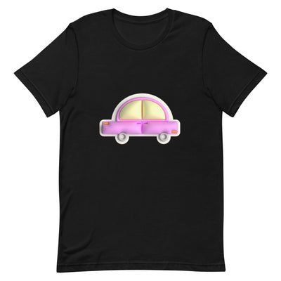 Pink car in yellow Unisex t-shirt