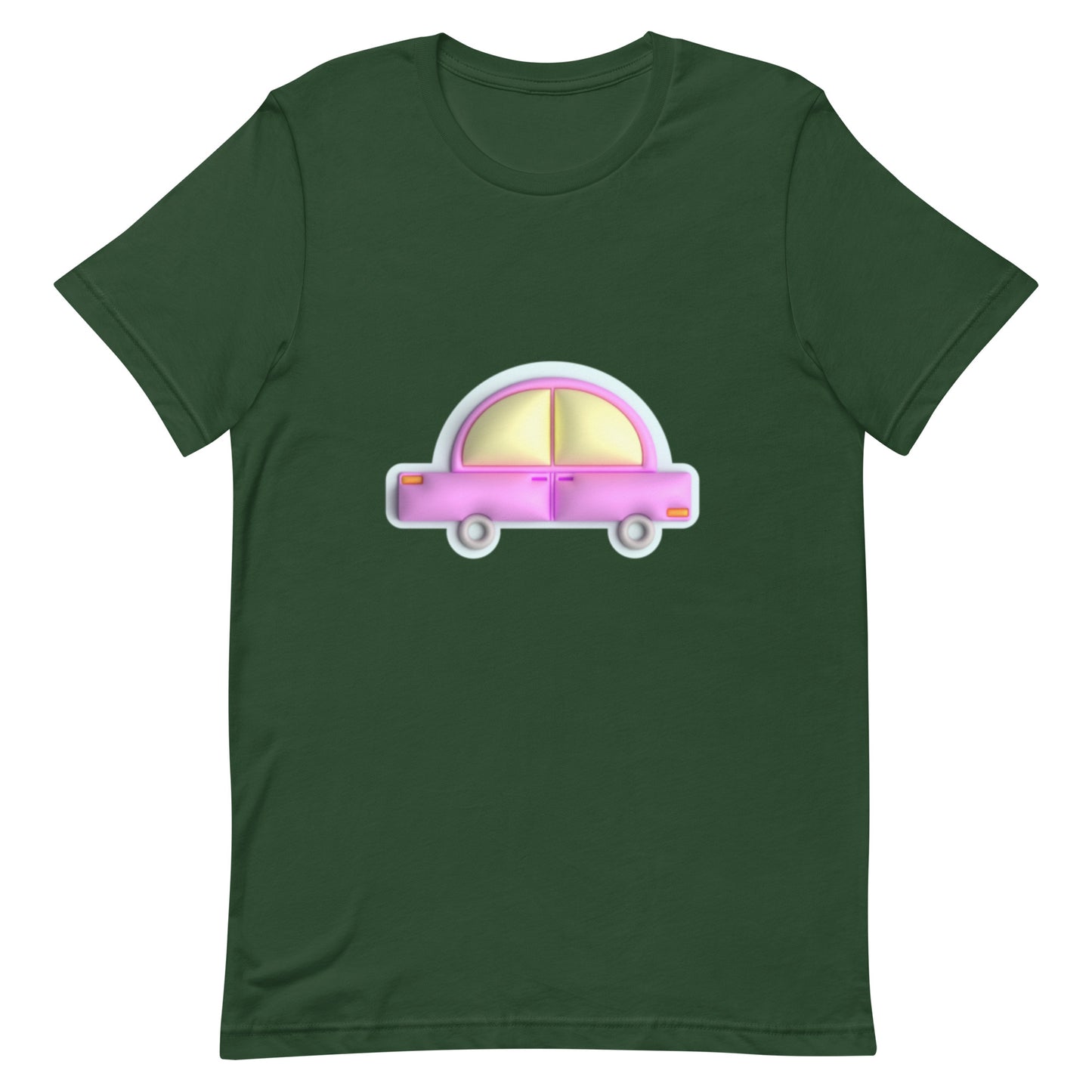 Pink car in blue Unisex t-shirt