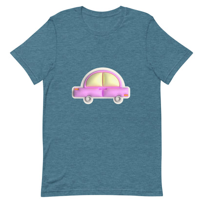 Pink car in yellow Unisex t-shirt