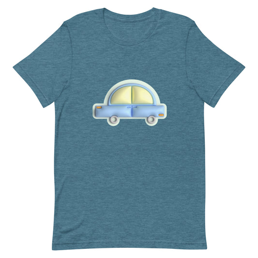 Blue car in green Unisex t-shirt