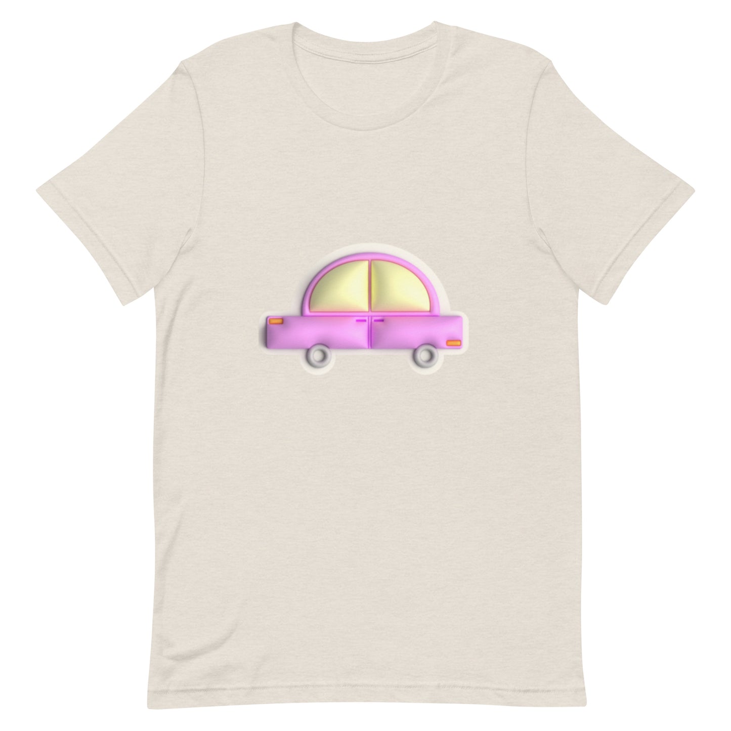 Pink car in yellow Unisex t-shirt