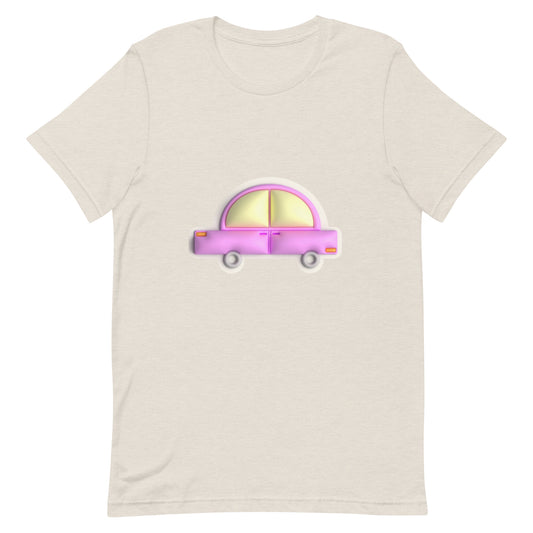 Pink car in yellow Unisex t-shirt