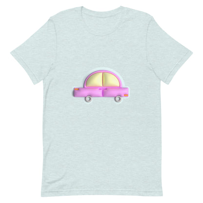 Pink car in blue Unisex t-shirt