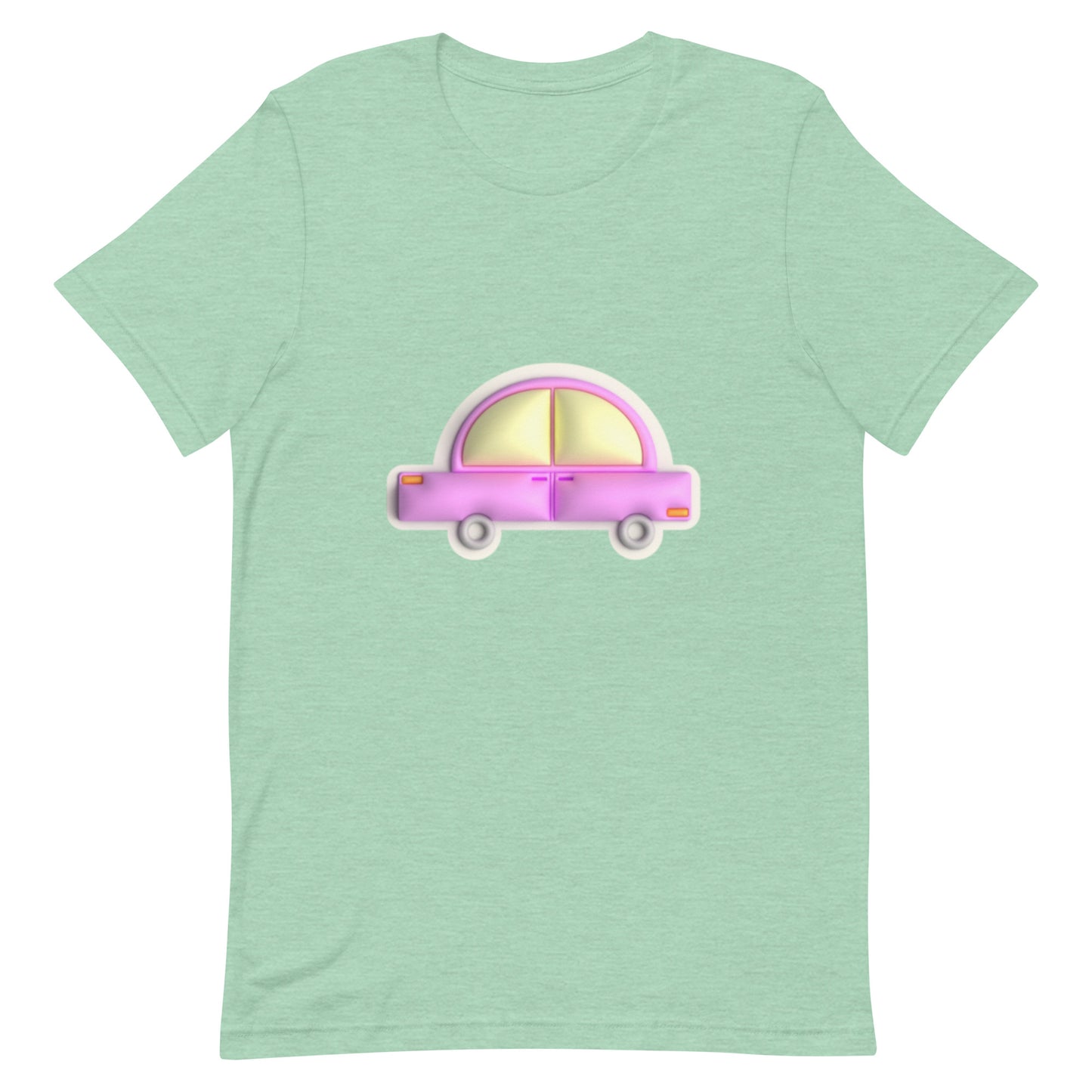 Pink car in yellow Unisex t-shirt