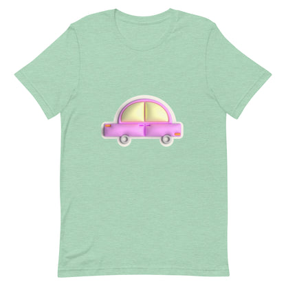 Pink car in yellow Unisex t-shirt