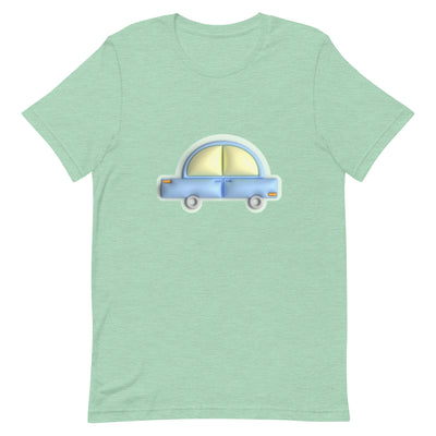 Blue car in green Unisex t-shirt