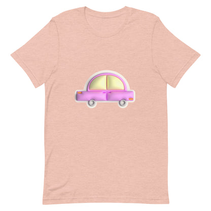 Pink car in yellow Unisex t-shirt