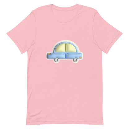 Blue car in yellow Unisex t-shirt