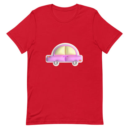 Pink car in yellow Unisex t-shirt