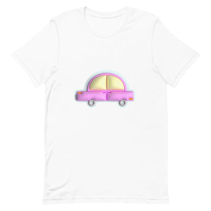 Pink car in blue Unisex t-shirt